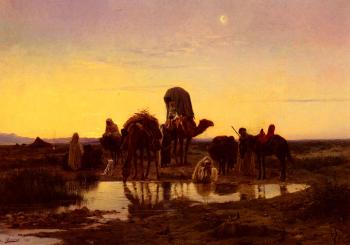 尤金 亞歷尅 吉卡德特 Camel Train By An Oasis At Dawn